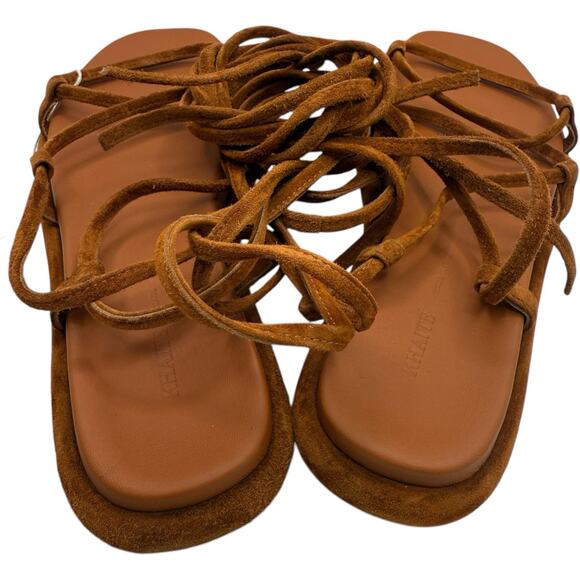 KHAITE Alba Brown Suede Leather Trimmed Strappy Tie Up Ankle Sandals Size 37 - Picture 10 of 15